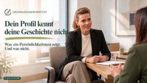 Titelbild: Dein Profil kennt deine Geschichte nicht. Was ein Persönlichkeitstest zeigt. Und was nicht. Coachin im Gespräch mit einer Klientin. KI-generiertes Bild.
